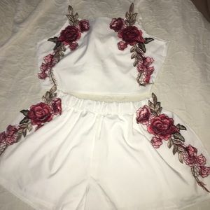 Two-piece embroidered romper set